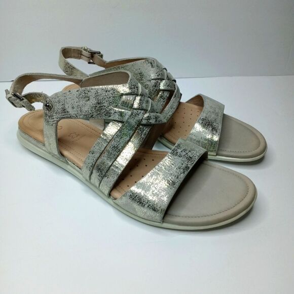 ecco Touch Braided Metallic Silver Sandals - Picture 1 of 8